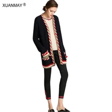 Autumn Women's Button Cardigan Sweater Brand Design Loose Casual Sweater coat Black Pocket Knit Cardigan Sweater Women