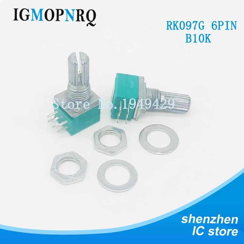 

5PCS/LOT 6pin RK097G dual potentiometer B10K with switch audio / power amplifier / sealing potentiometer Handle Length 15MM
