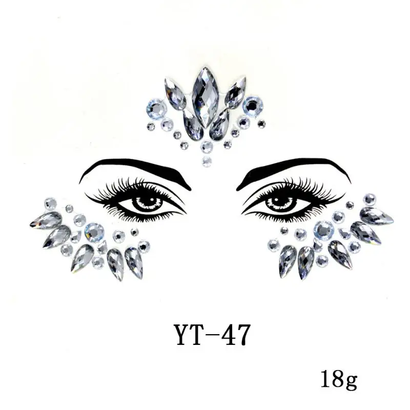 Pink Rhinestones Face Jewels Adhesive Crystal Gems Beauty Makeup Body Art Glitter Tattoo Eyebrow Face Body Jewelry Stickers - Цвет: 1pc YT-47