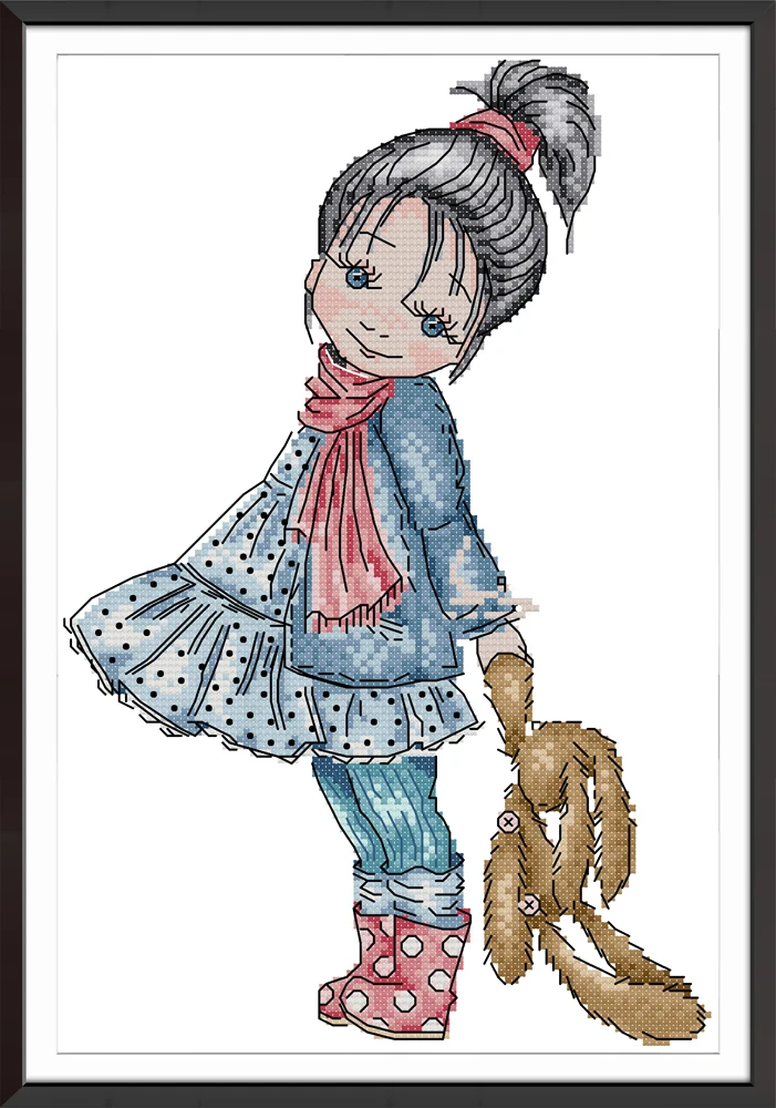

Little girl taking a walk cross stitch kit aida 14ct 11ct count print canvas cross stitches needlework embroidery DIY handmade
