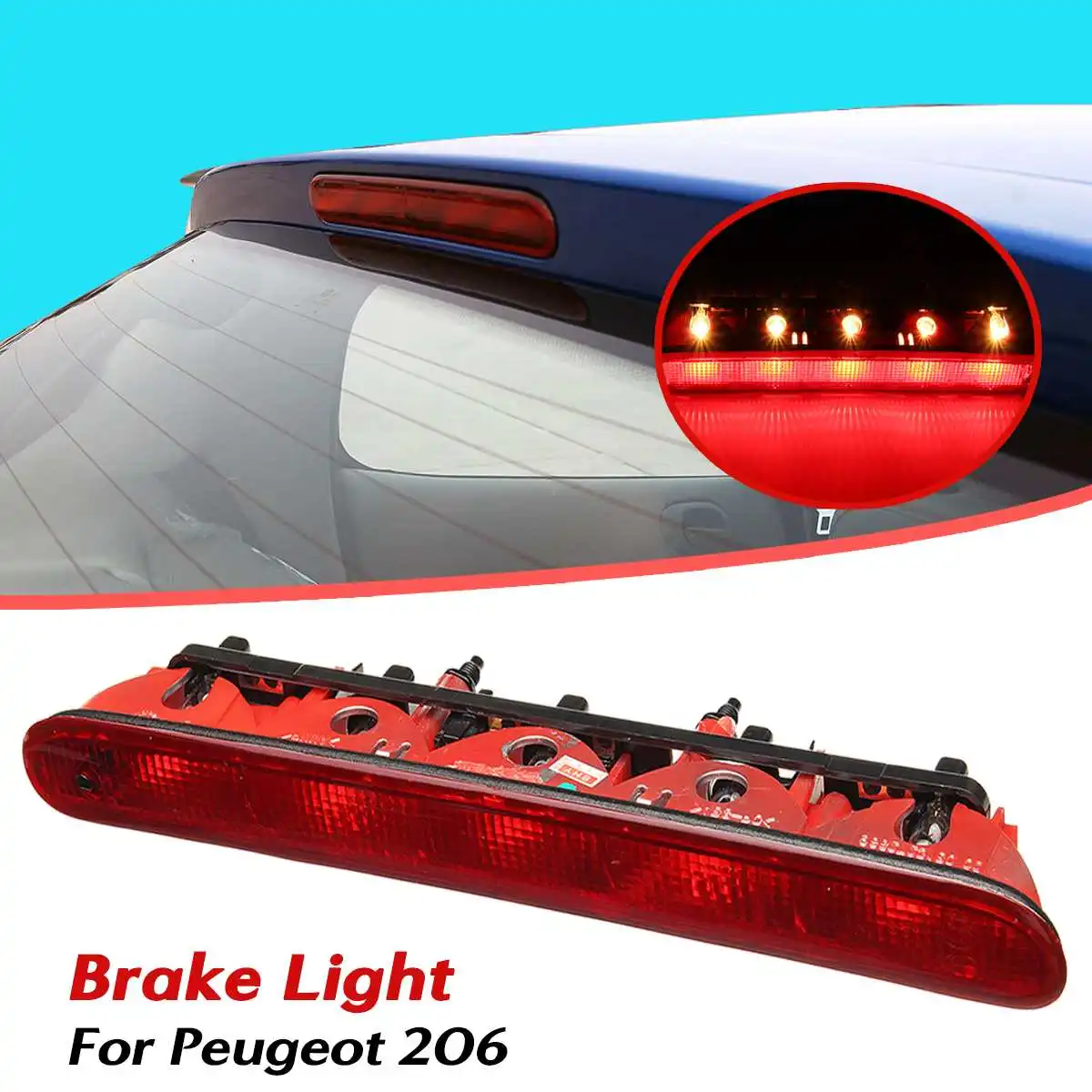 

Car Rear Additional Third Brake Light High Mount Stop Lamps 6350K5 Red Rear Stop Light For Peugeot 206