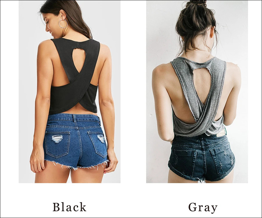 Gladiolus 2018 Tank Top Women Cross Hollow Out Backless Sexy Black Gray Crop Top Women T-Shirt Casual Ladies Loose Tanks Tops  (23)
