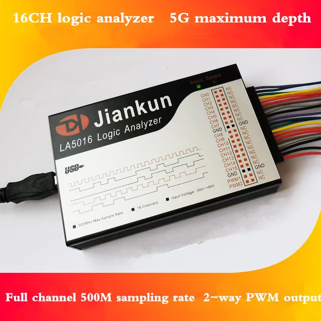 US $167.89 JIANKUN LA5016 PC USB Logic Analyzer 500M max sample rate 16CH 5B samples english software