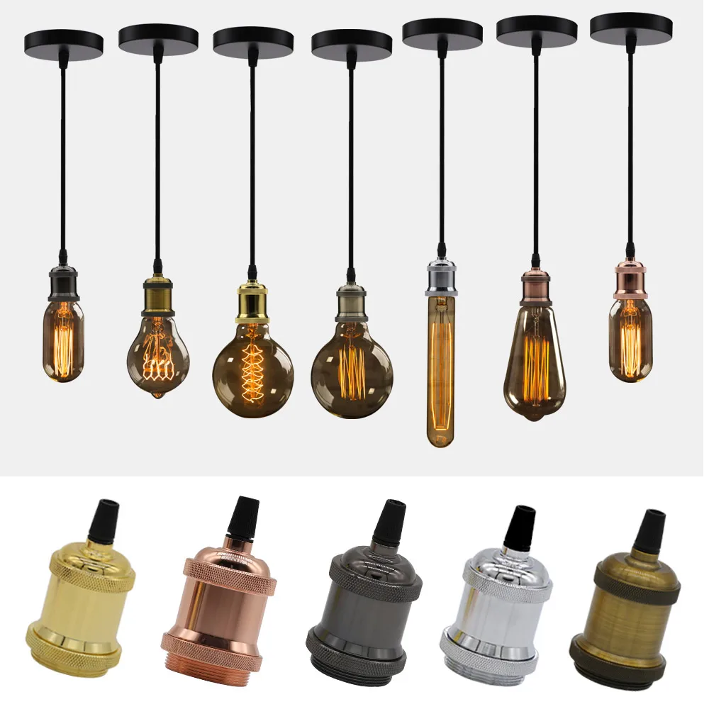 Винтажная Ретро лампа Эдисона, подвесной светильник E27, патрон, подвесной светильник с винтовой лампочкой, алюминиевый светильник, промышленный Ретро держатель лампы