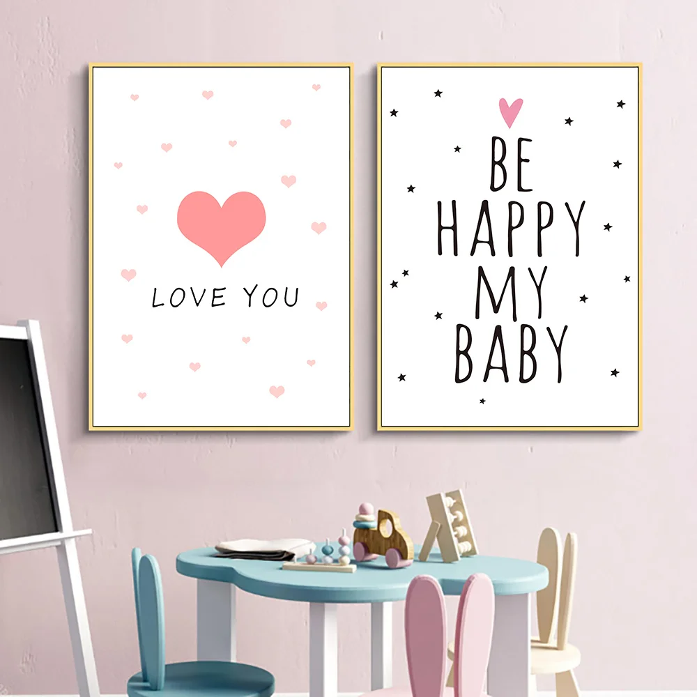 Cute Baby Posters And Prints Nursery Wall Art Kids Room Canvas Art Picture Heart Poster Cartoon Print Canvas Quote Unframed