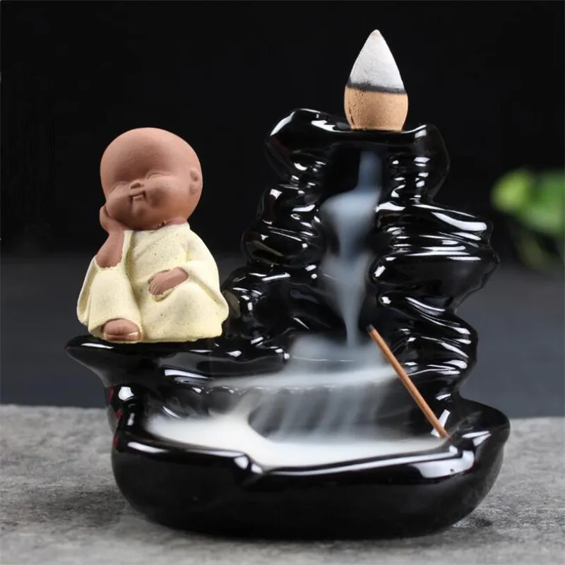 Маленький монах керамический держатель для ароматических палочек обратный поток благовоний горелка домашний декор ароматерапия Будда курильница+ 20 шт конусов