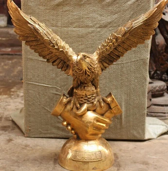 

WBY+++ free shipping 21" Chinese Bronze Fly Arabia Hawk Eagle Bird Open Wigs On Hand By Hand Statue