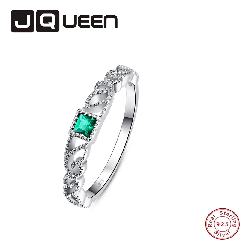 Newest Design 925 Sterling Silver Women Elegant Geometric Square Green CZ Ring Hollow Out Wedding Engagement Rings Jewelry | Украшения и