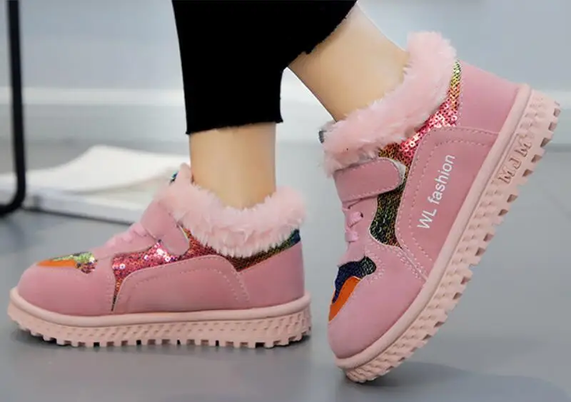 Зимние детские ботинки; Новая брендовая Толстая Теплая обувь; ботинки с хлопковой подкладкой для мальчиков и девочек; зимние ботинки для мальчиков; детская обувь - Цвет: Розовый