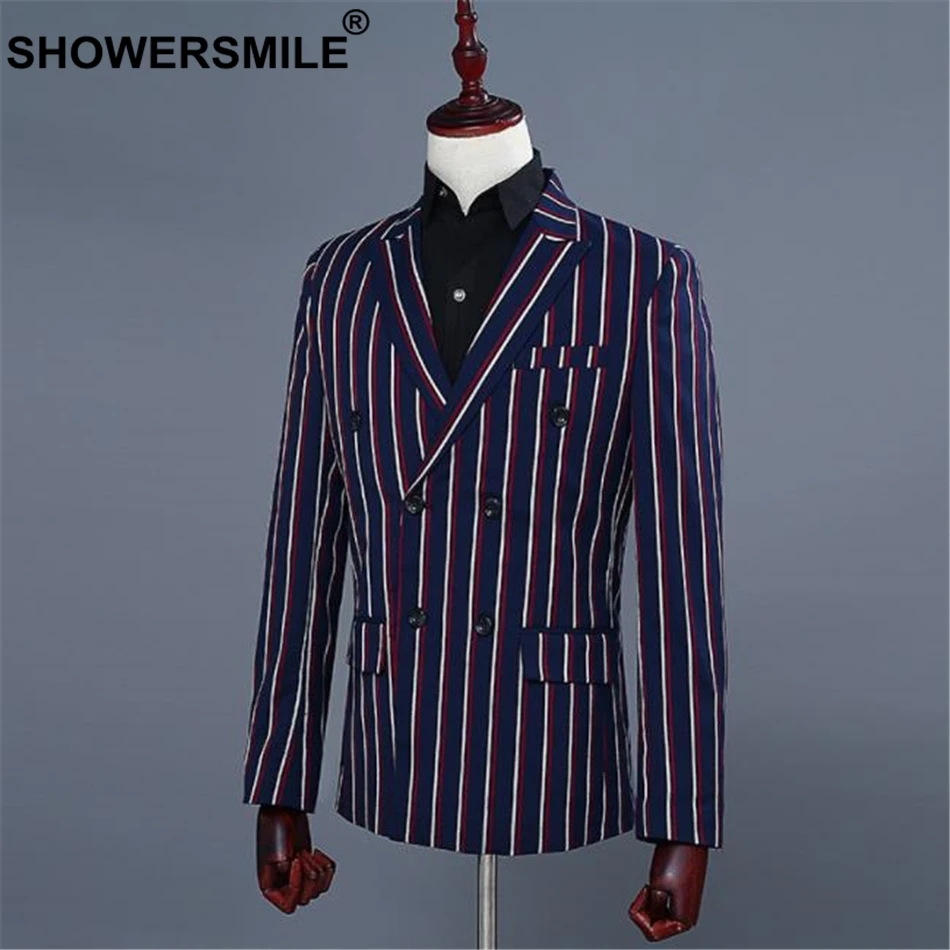 SHOWERSMILE 3 Piece Blazer+Trousers+Vest Men Slim Fit Suits British Style Suit Jacket Double Breasted Blazer Singers Costumes