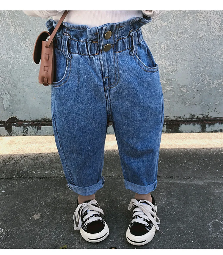 

2 3 4 5 6 7 8 Years Arrival Cotton Solid Color All-match Casual High Waist Jeans Pencil Pants for Cute Sweet Fashion Baby Girls