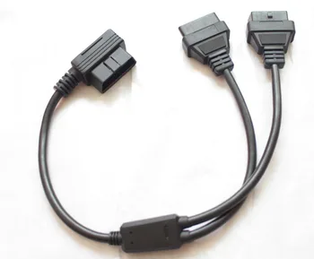 Goedkoop 15% Off 50 cm Hoge kwaliteit 16 pin OBDII OBD2 Splitter Kabel L Type elm327 Diagnostic obd2 16pin man vrouw verlengkabels