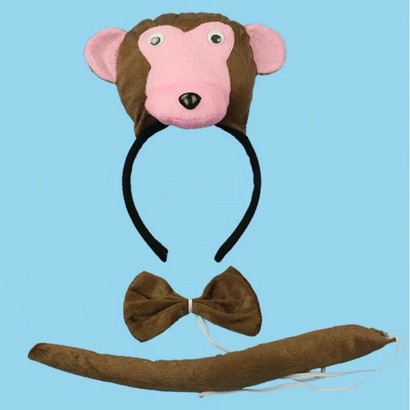 

Kids Boy Girl 3D Monkey Makeup Party Adult Child Animal Ears Headband Tail Tie Costume Accessory Halloween Party Favor