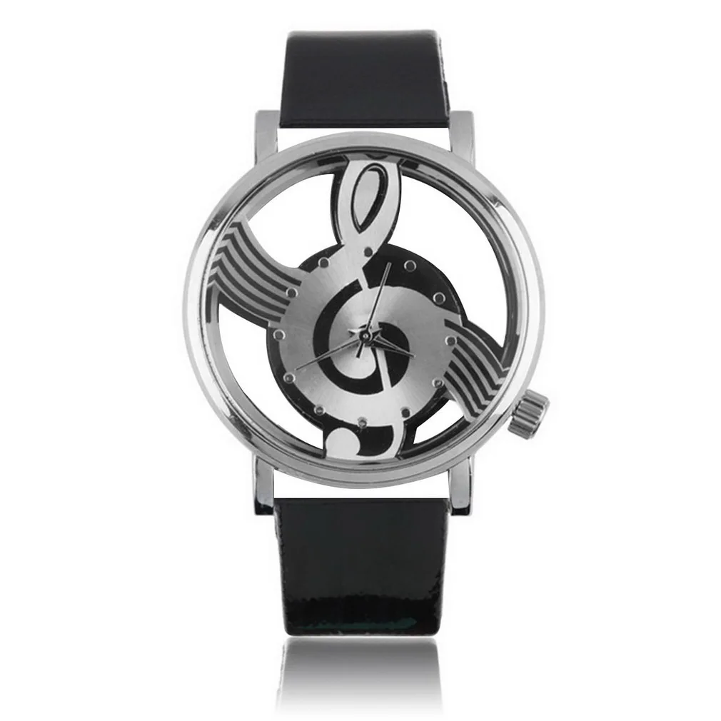 

Analog Hollow Musical Note Style Quartz Watch for Womens Men Unique Design PU Leather Wristwatches Relogio Feminino