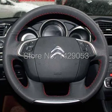 

Steering wheel covers Case for Citroen C4 Car styling DIY genuine leather Anti-slip breathable covers