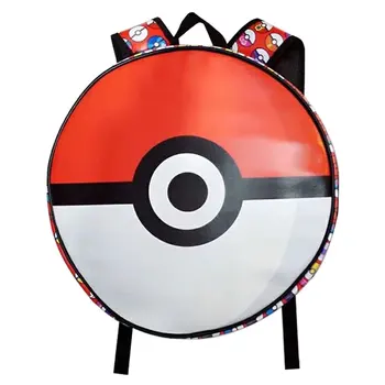 

Novelty Round Shape Leather Backpack Anime Cartoon Pokemon Campus School Bags Games Pocket Monster Print Gift Boy Girl Backpacks