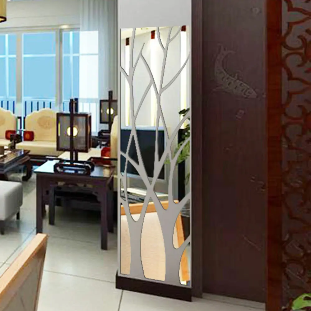 Акриловые зеркальные настенные наклейки с деревом, наклейки для гостиной, Современный художественный декор для зала
