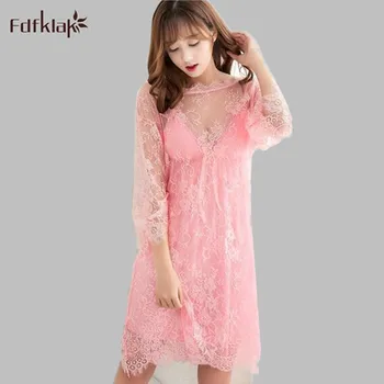 

Fdfklak Black Sexy Lace Tulle Underwear Nightwear Sleepwear Spring Summer Women's Nightgown Slim Nightgowns Three Styles E0819