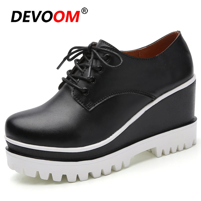 

2019 Microfiber Heightening Women Shose Wedge Shoes Chunky Sneakers Women Flat Shoes Sport Femme Creepers Platform Shoes