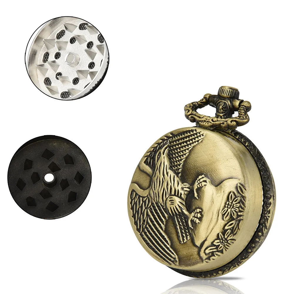 

3 layer 44mm Eagle Pocket watch Weed Herb Grinder Tobacco Grinder Smoke Crusher Metal Grinder Cigarettes Accessories Moledor