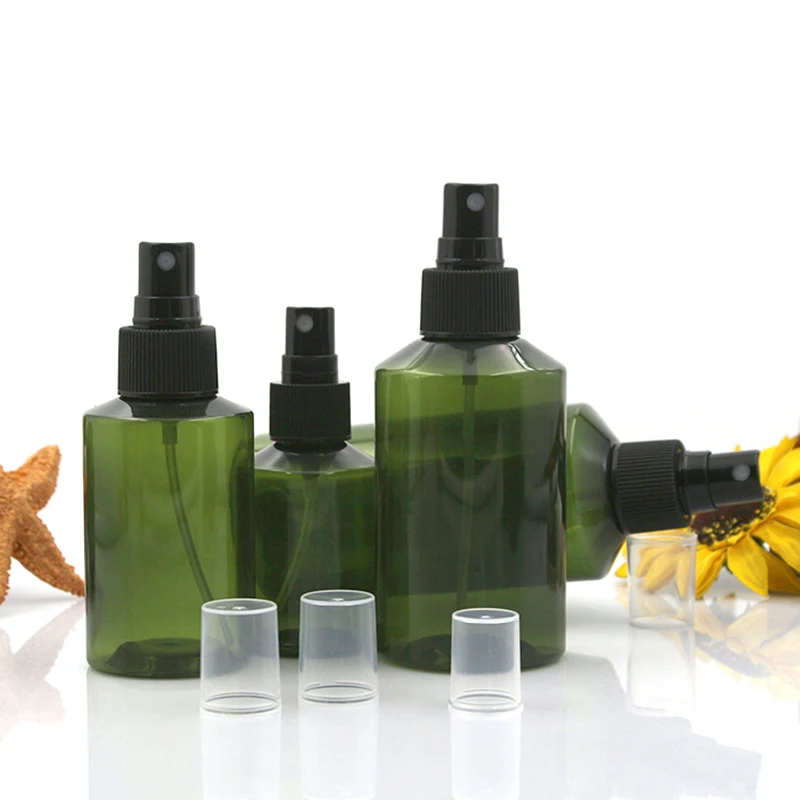 10pcs 50ml 100ml 150ml 200ml Plastic Dark Green Empty PET Spray Bottles with 3 Colors Sprayer Light Avoiding Mist Bottle Travel-4