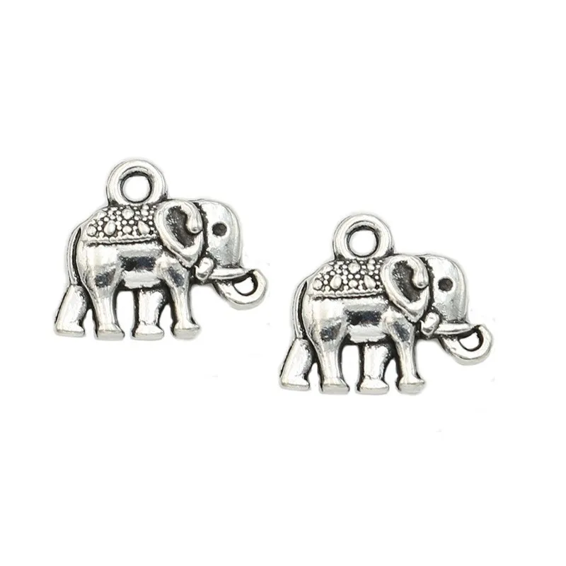 

25pcs Antique Silver Plated Animals Elephant Charms Pendants for European Bracelet Jewelry Making DIY Handmade 12x14mm