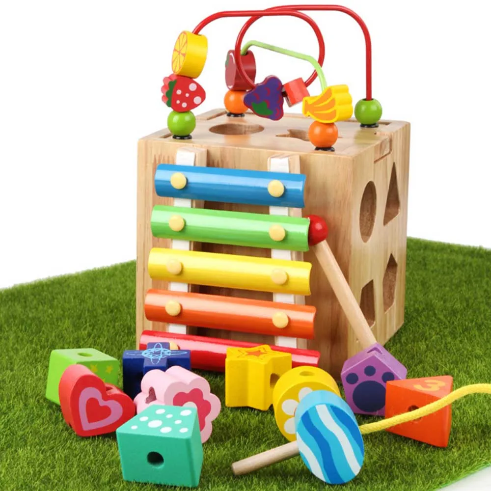 Головоломки интеллектуальная коробка Деревянный Стучать пианино игрушечные лошадки multi четыре стороны развивающие Box малыш подарок на