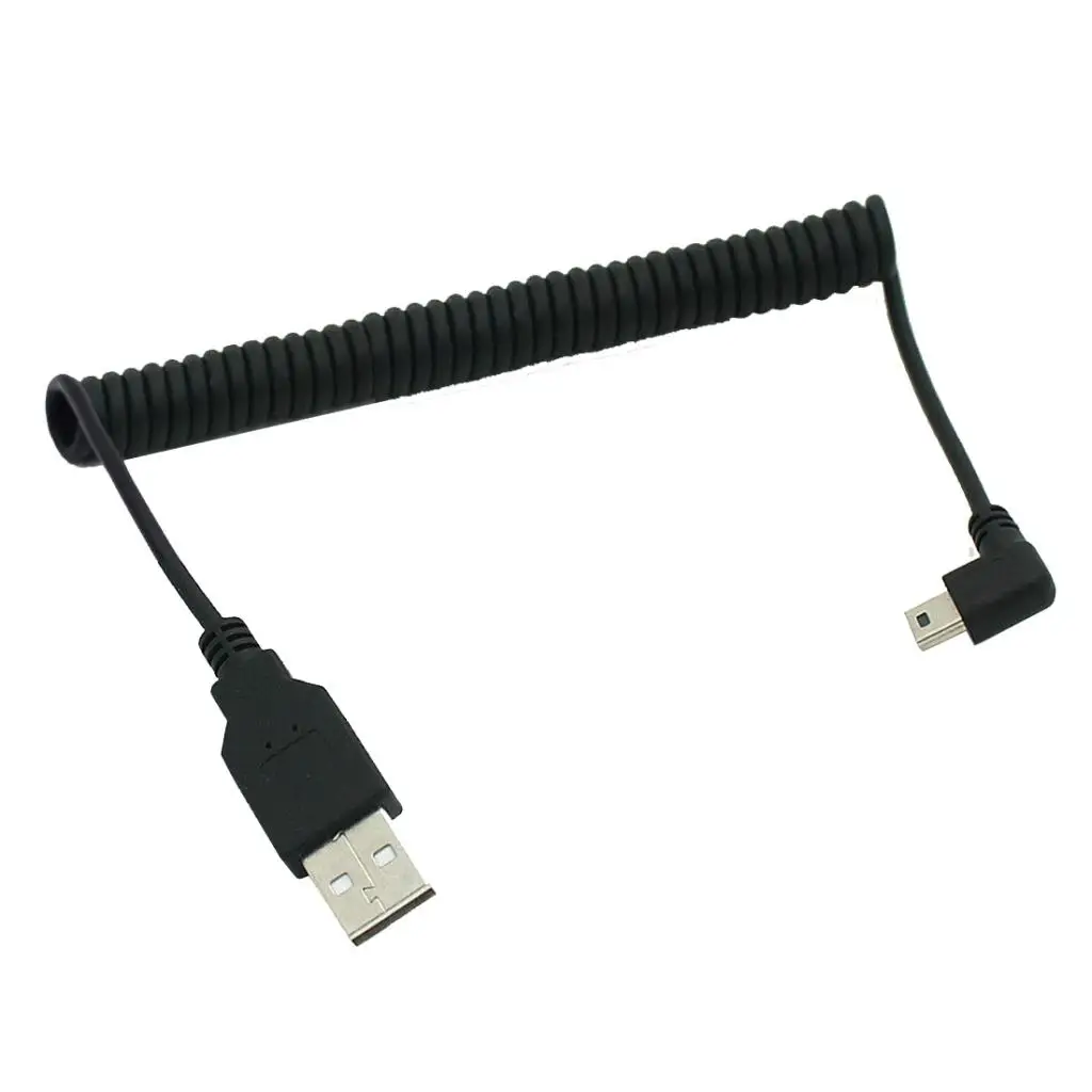 90 градусов Угловой USB 2,0 A папа-левый угол мини B 5p Мужской пружинный кабель