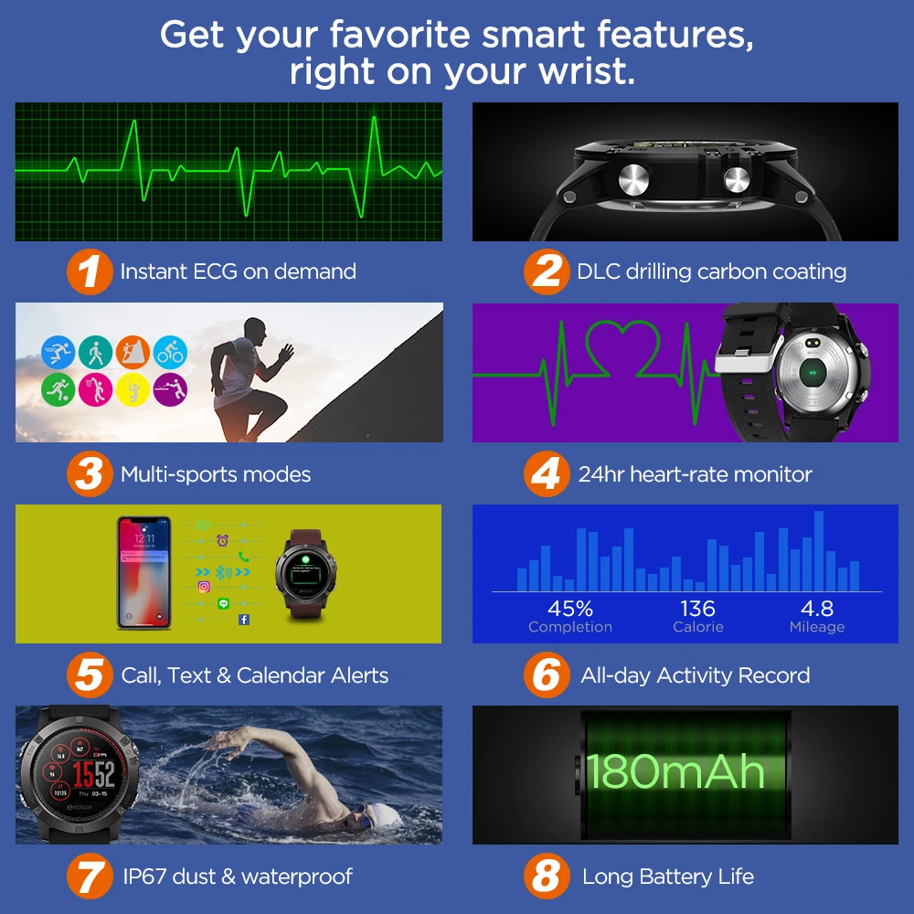  Zeblaze VIBE 3 ECG Instant ECG on demand Color Display Heart Rate IP67 Waterproof Multi-sports Mode - 32986540079