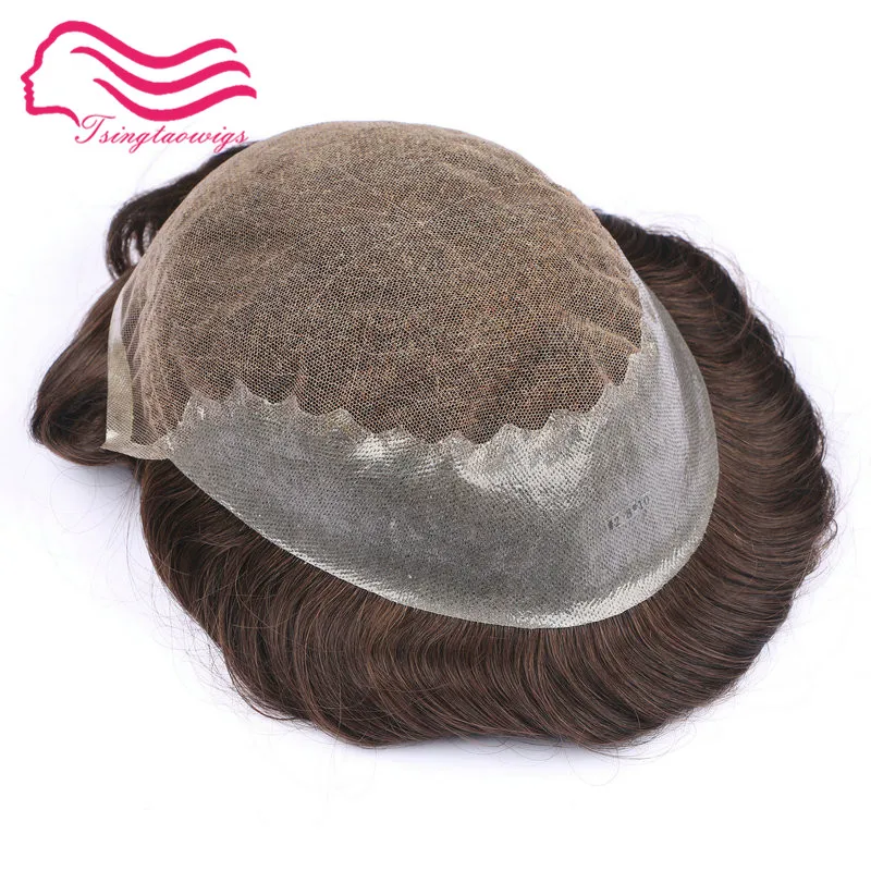AliTsingtaowigs парик из человеческих волос, замена волос, Q6 основа кружева с кожей сбоку и сзади парик волос, мужчины парик