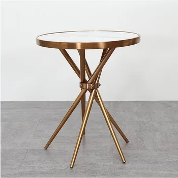 

60cm (23") High Small Tea Table with Metal Foot / Steel Stand with Golden Finish / 50cm(20") Diameter Marble Tabletop