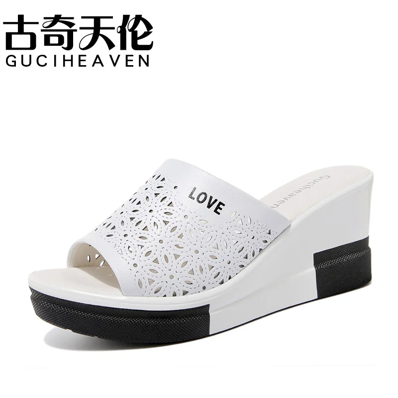 

Guciheaven 2018 New Fashion Summer Slippers Outdoor Genuine Leather leisure shoes Breathable/Comfortable Women's Shoes Slippers