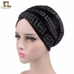 Новый элегантный Diamante бархат Нигерия тюрбан удлиненные головы обертывания для женщин Роскошные хиджаб платок леди украшения на голову
