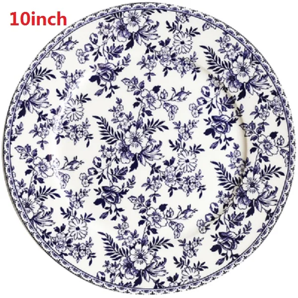 Синие и белые столовые приборы китайская и Западная кухня плоская тарелка Западная тарелка для стейка фрукты Dim sum тарелка костяной фарфор креативный - Цвет: B