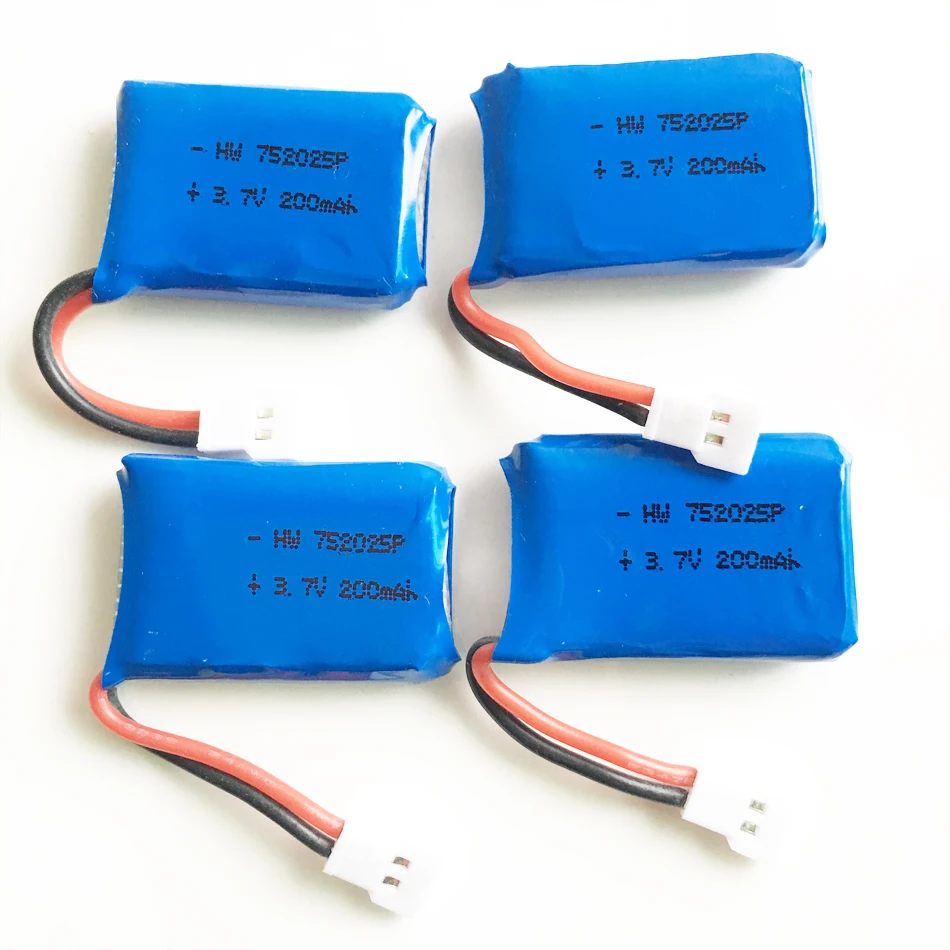 4 pcs 3.7V 20C 200mAh 752025 Lipo lithium polymer rechargeable Battery