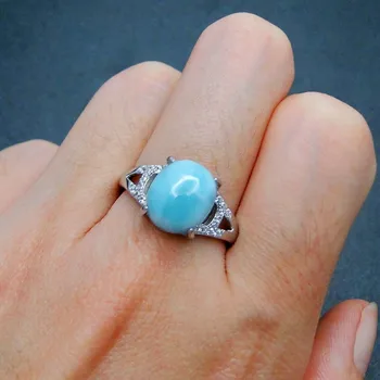 

Wholesale 10pcs/Lot Natural Larimar 8X10MM Stone Rings, Woman Party Birthday Wedding Ring Bands in Solid 925 Sterling Silver