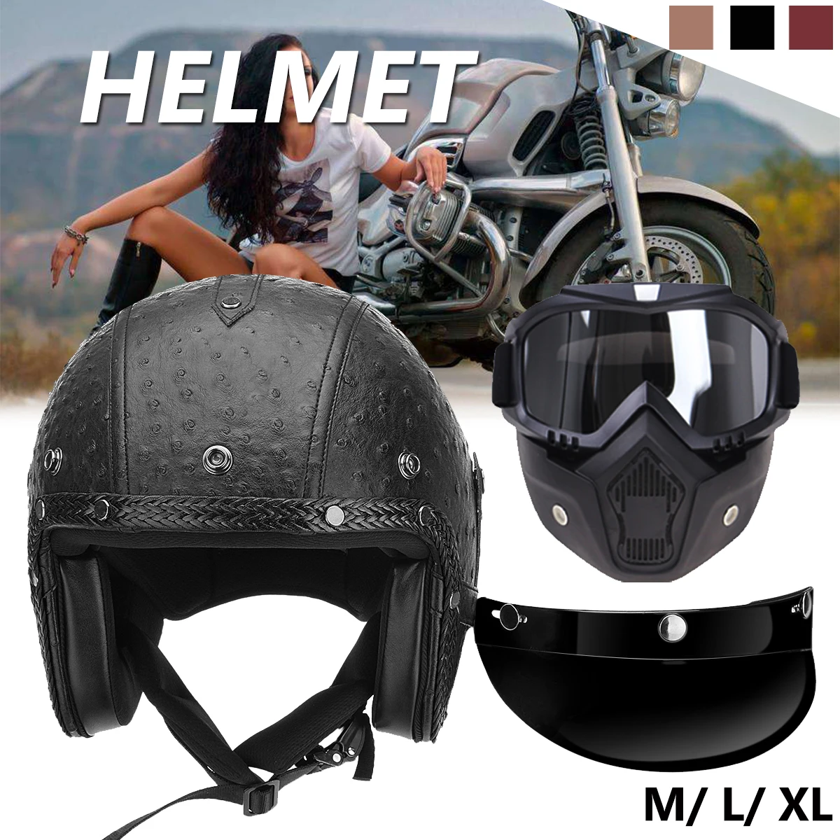 

M/L/XL Retro Vintage Motorcycle Helmet Open Face Half PU Leather Motorbike Helmets Racing Protective Headgear Casque Casco