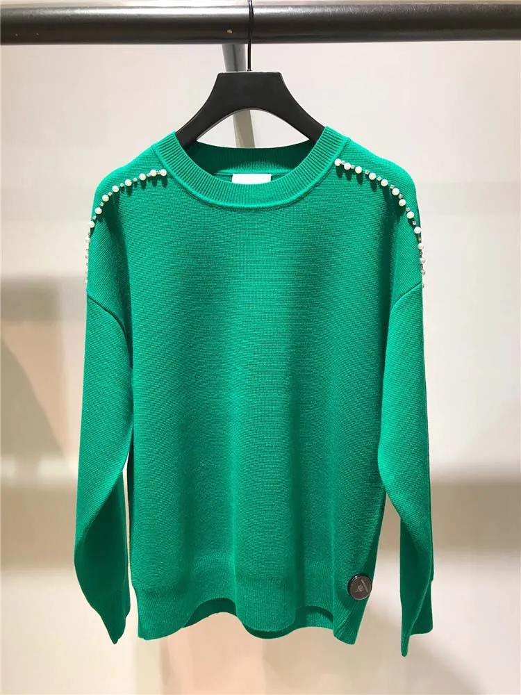 

France style elegant beading knitted sweater New 2018 Fall/winter long sleeve diamonds pullover sweaters S564