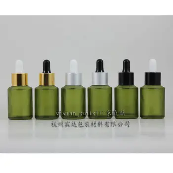 

30ml olive green frosted Glass Essential Oil Bottle With (aluminum ring+white/black rubber) dropper cap.Essential Oil Container
