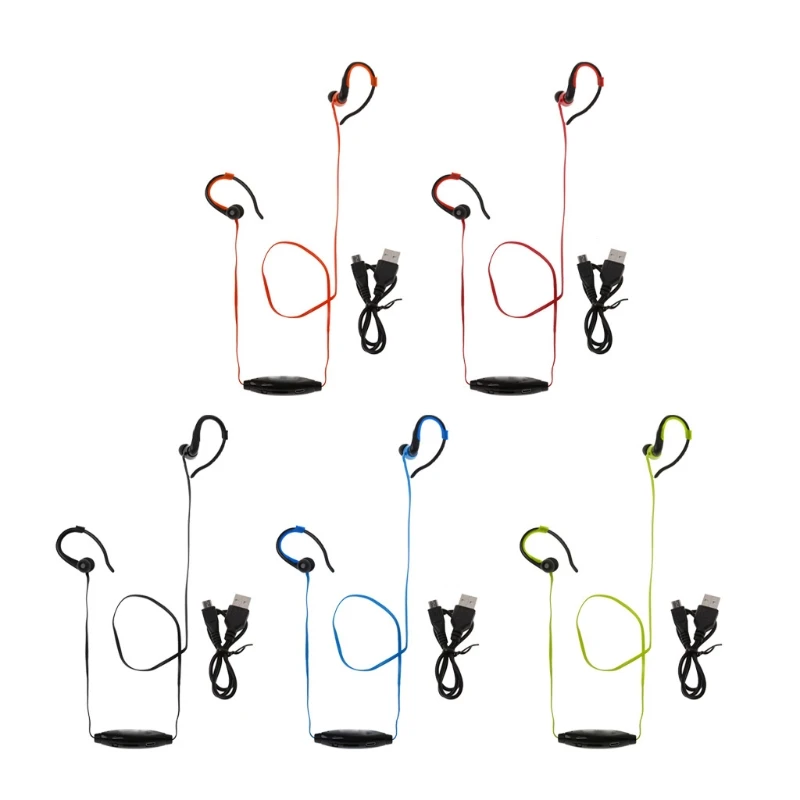 

OOTDTY Stereo Ear Hook Sports Earphone Neckband USB Music Player FM Radio With TF Card Slot
