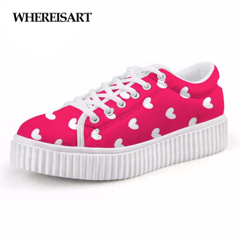 

WHEREISART Autumn Women Casual Height Increasing Shoes Woman Heart-shaped Print Flat Platform Shoes for Female Ladies Creepers