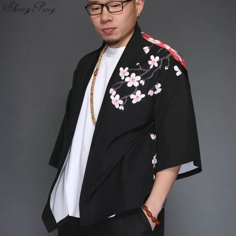 Кимоно yukata kimino haori кимоно для мужчин черный японский топ с принтом японская