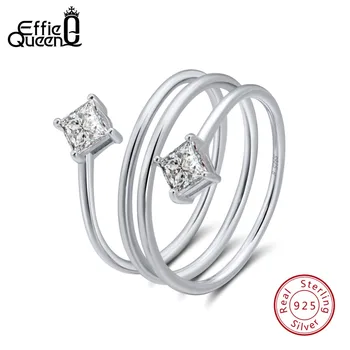 

Effie Queen Real 925 Sterling Silver Women Rings Unique Design AAA Clear Square Zircon Female Ring Jewelry Birthday Gift BR61