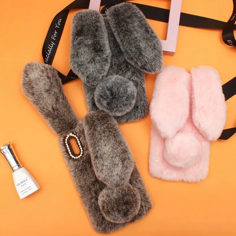 

Rabbit Fur Case for Xiaomi Mi 9 Mi9 SE 8 Lite Explorer A1 A2 5X 6X Play Redmi 6A Note 6 7 Pro Warm Fluffy Plush Case Cover