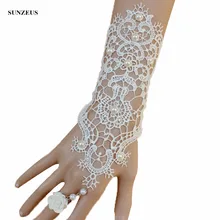 Митенки короткие свадебные перчатки кружева бисером свадебные перчатки с жемчугом Винтаж цвета слоновой кости Для женщин перчатки кольцо BV-038