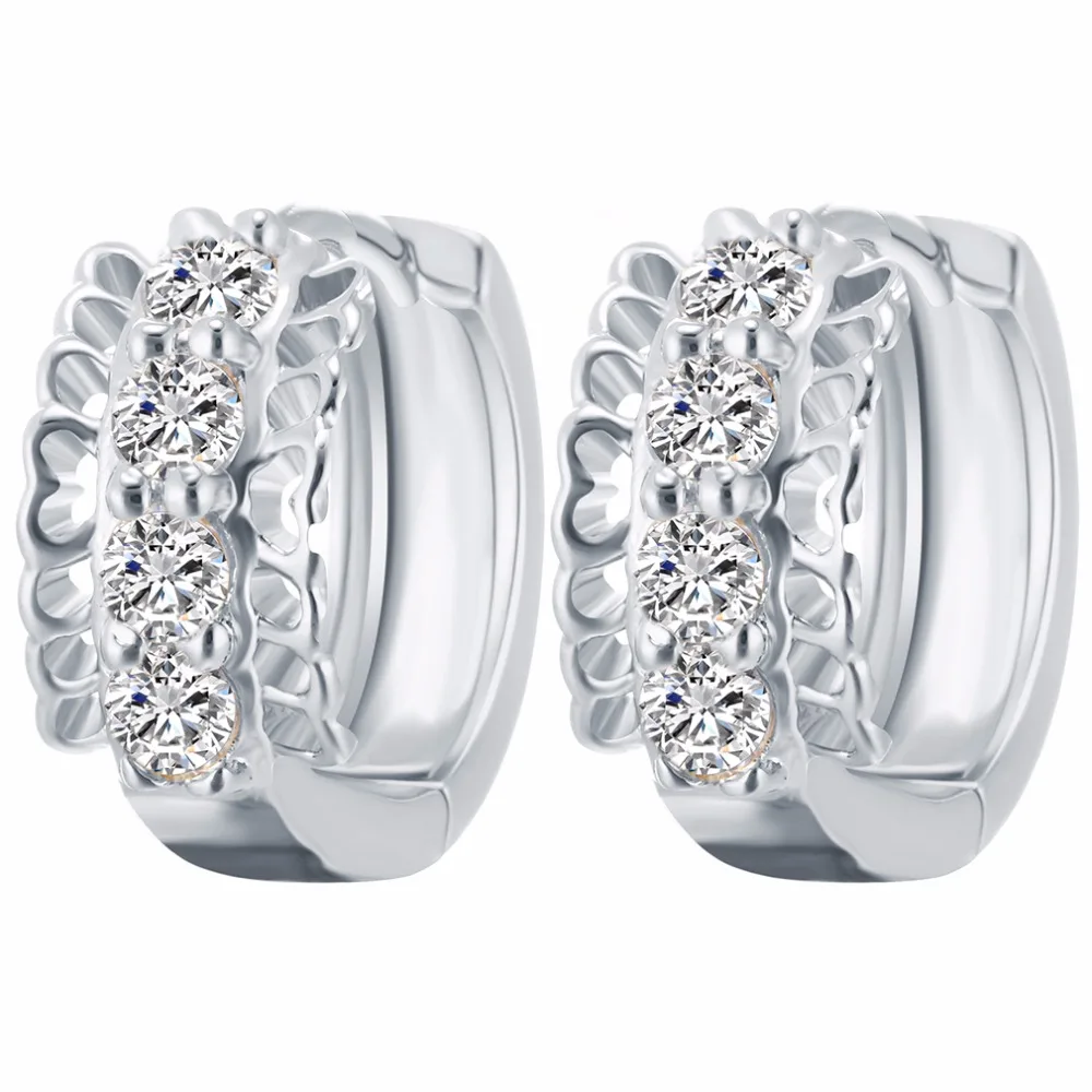 1Pair Fashion Jewelry Trendy Style Gold Silver Rhinestone Earrings Geometric Hollow cCrystal Hoop Earrings For Women Girl Gift