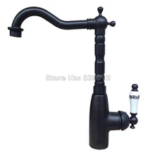 Бортике керамический цветочный Паттер ручка кран и смеситель для кухонной раковины одно отверстие черный масло втирают Бронзовый Поворотный Смеситель Wsf107