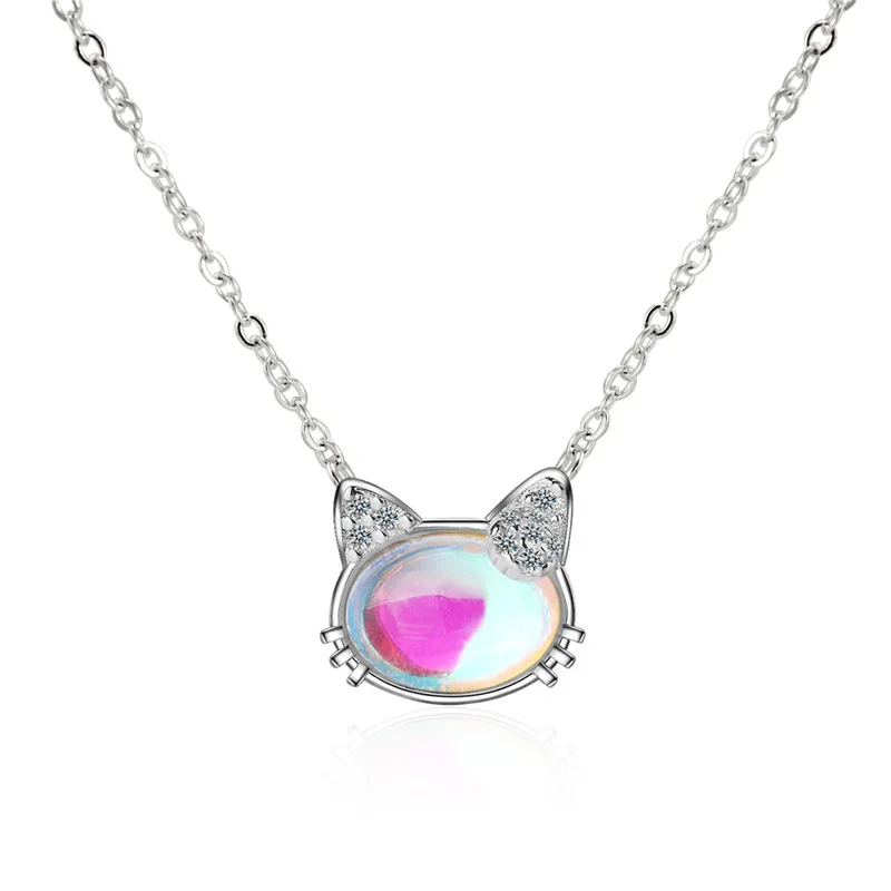 

Everoyal Cute Cat Moonstone Pendant Necklace For Women Jewelry New Fashion Silver 925 Necklace Female Ladies Accessories Charm