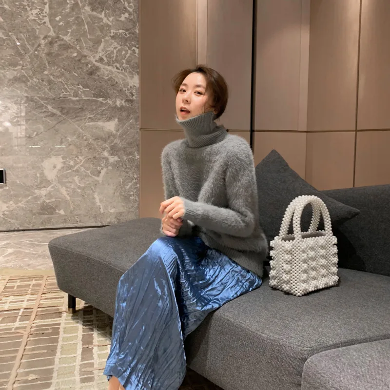 [EWQ] Autumn New Pattern Office Lady Style Korean Trend Wild Tender Turtleneck Collar Pullovers Solid Knitted Sweater AF598