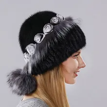 Women's Warm Winter Hat Imported Mink With The Little Flowers Made Of Rabbit Fur Surround The Cap And Fox Fur And Balls Lower nora and the little blue rabbit